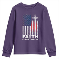 Faith Family Freedom Youth Sweatshirt Charlie Kirk Patriotic Christian Vintage USA Flag - Wonder Print Shop