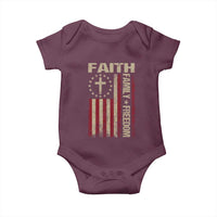 Faith Family Freedom Baby Onesie Patriotic Christian Vintage USA Flag - Wonder Print Shop