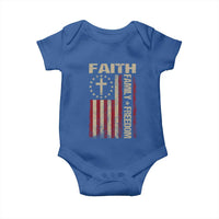 Faith Family Freedom Baby Onesie Patriotic Christian Vintage USA Flag - Wonder Print Shop