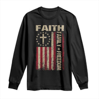 Faith Family Freedom Long Sleeve Shirt Patriotic Christian Vintage USA Flag - Wonder Print Shop