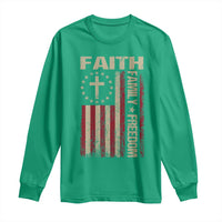 Faith Family Freedom Long Sleeve Shirt Patriotic Christian Vintage USA Flag - Wonder Print Shop