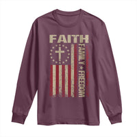 Faith Family Freedom Long Sleeve Shirt Patriotic Christian Vintage USA Flag - Wonder Print Shop