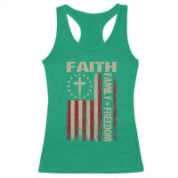Faith Family Freedom Racerback Tank Top Patriotic Christian Vintage USA Flag - Wonder Print Shop