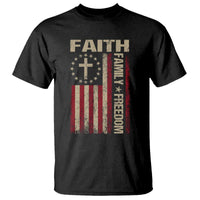 Faith Family Freedom T Shirt Patriotic Christian Vintage USA Flag - Wonder Print Shop