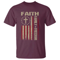 Faith Family Freedom T Shirt Patriotic Christian Vintage USA Flag - Wonder Print Shop