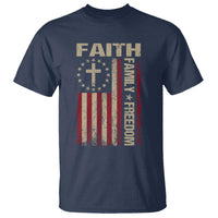 Faith Family Freedom T Shirt Patriotic Christian Vintage USA Flag - Wonder Print Shop