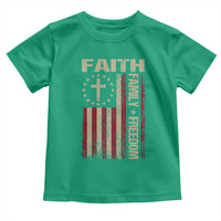 Faith Family Freedom Toddler T Shirt Patriotic Christian Vintage USA Flag - Wonder Print Shop