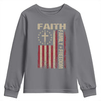 Faith Family Freedom Youth Sweatshirt Patriotic Christian Vintage USA Flag - Wonder Print Shop