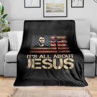Charlie Kirk Throw Blanket Its All About Jesus USA Flag Patriotic Christian - Wonder Print Shop