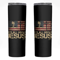 Charlie Kirk Skinny Tumbler Its All About Jesus USA Flag Patriotic Christian - Wonder Print Shop