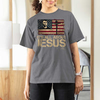 Charlie Kirk T Shirt For Women Its All About Jesus USA Flag Patriotic Christian - Wonder Print Shop