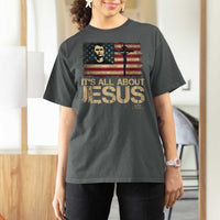 Charlie Kirk T Shirt For Women Its All About Jesus USA Flag Patriotic Christian - Wonder Print Shop