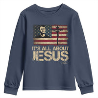 Charlie Kirk Youth Sweatshirt Its All About Jesus USA Flag Patriotic Christian - Wonder Print Shop