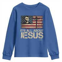 Charlie Kirk Youth Sweatshirt Its All About Jesus USA Flag Patriotic Christian - Wonder Print Shop