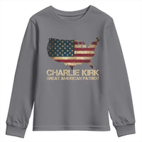 Charlie Kirk Youth Sweatshirt Great American Patriot USA Flag - Wonder Print Shop