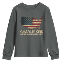 Charlie Kirk Youth Sweatshirt Great American Patriot USA Flag - Wonder Print Shop
