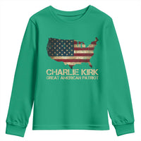 Charlie Kirk Youth Sweatshirt Great American Patriot USA Flag - Wonder Print Shop