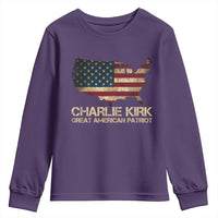 Charlie Kirk Youth Sweatshirt Great American Patriot USA Flag - Wonder Print Shop