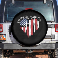 Charlie Kirk Memorial Spare Tire Cover Battle Cry Erika Kirk Christian USA Flag Cross - Wonder Print Shop