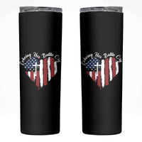 Charlie Kirk Memorial Skinny Tumbler Battle Cry Erika Kirk Christian USA Flag Cross - Wonder Print Shop
