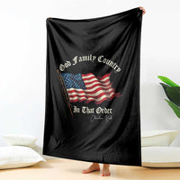 God Family Country In That Order Throw Blanket Charlie Kirk Patriotic Christian Vintage USA Flag - Wonder Print Shop