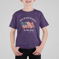 God Family Country In That Order T Shirt For Kid Charlie Kirk Patriotic Christian Vintage USA Flag - Wonder Print Shop
