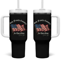 God Family Country In That Order Tumbler With Handle Charlie Kirk Patriotic Christian Vintage USA Flag - Wonder Print Shop