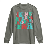 Christmas Pregnancy Announcement Long Sleeve Shirt Merry & Pregnant Era Cute Groovy Christmas Holiday Xmas