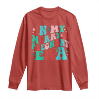 Christmas Pregnancy Announcement Long Sleeve Shirt Merry & Pregnant Era Cute Groovy Christmas Holiday Xmas