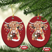 Xmas Cow Christmas Ornament Highland Cow Lights Santa Hats Farm Xmas - Wonder Print Shop