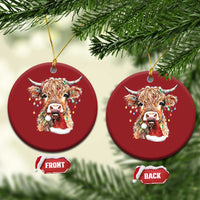Xmas Cow Christmas Ornament Highland Cow Lights Santa Hats Farm Xmas - Wonder Print Shop
