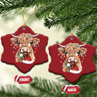 Xmas Cow Christmas Ornament Highland Cow Lights Santa Hats Farm Xmas - Wonder Print Shop