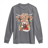 Christmas Cow Long Sleeve Shirt Highland Cow Lights Santa Hats Farm Xmas