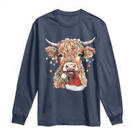 Christmas Cow Long Sleeve Shirt Highland Cow Lights Santa Hats Farm Xmas
