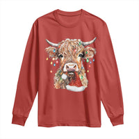 Christmas Cow Long Sleeve Shirt Highland Cow Lights Santa Hats Farm Xmas