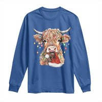 Christmas Cow Long Sleeve Shirt Highland Cow Lights Santa Hats Farm Xmas