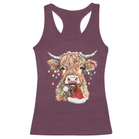 Christmas Cow Racerback Tank Top Highland Cow Lights Santa Hats Farm Xmas