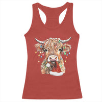 Christmas Cow Racerback Tank Top Highland Cow Lights Santa Hats Farm Xmas