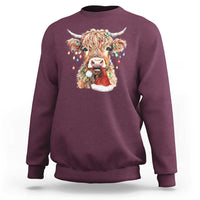 Christmas Cow Sweatshirt Highland Cow Lights Santa Hats Farm Xmas - Wonder Print Shop