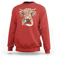 Christmas Cow Sweatshirt Highland Cow Lights Santa Hats Farm Xmas - Wonder Print Shop