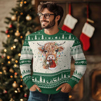 Xmas Cow Ugly Christmas Sweater Highland Cow Lights Santa Hats Farm Xmas - Wonder Print Shop