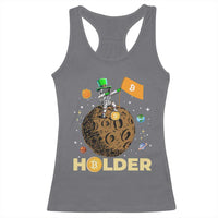 St Patricks Day Bitcoin Astronaut Racerback Tank Top Lucky Shamrock Leprechaun BTC Crypto To The Moon