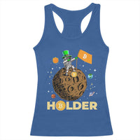 St Patricks Day Bitcoin Astronaut Racerback Tank Top Lucky Shamrock Leprechaun BTC Crypto To The Moon