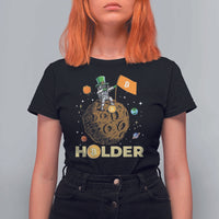 St Patricks Day Bitcoin Astronaut T Shirt For Women Lucky Shamrock Leprechaun BTC Crypto To The Moon