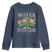 Vintage Christian Youth Sweatshirt Retro No Luck Just God Funny St Patricks Day