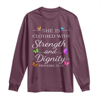 Christian Jesus Long Sleeve Shirt Strength Dignity Encouraging Bible Verse Proverb Butterfly Art