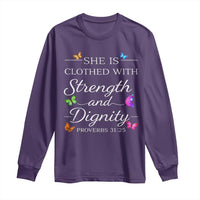 Christian Jesus Long Sleeve Shirt Strength Dignity Encouraging Bible Verse Proverb Butterfly Art