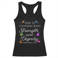 Christian Jesus Racerback Tank Top Strength Dignity Encouraging Bible Verse Proverb Butterfly Art