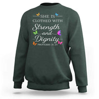 Christian Jesus Sweatshirt Strength Dignity Encouraging Bible Verse Proverb Butterfly Art