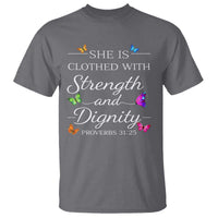 Christian Jesus T Shirt Strength Dignity Encouraging Bible Verse Proverb Butterfly Art
